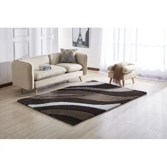 Brown and White Shag Hand Tufted Area Rug Photo 4