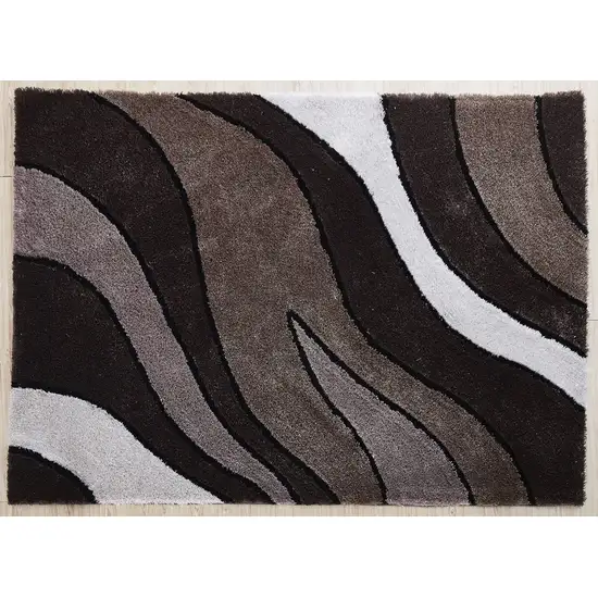 Brown and White Shag Hand Tufted Area Rug Photo 3