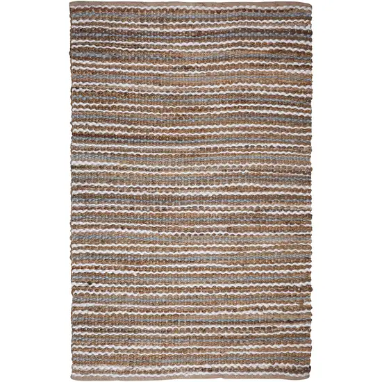 Brown and White Striped Handmade Indoor Outdoor Area Rug Photo 2