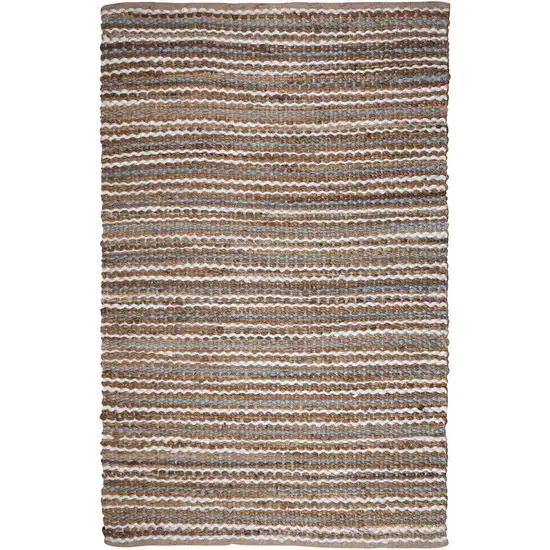 Brown and White Striped Handmade Indoor Outdoor Area Rug Photo 4