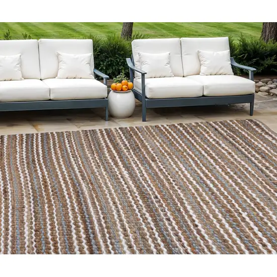 Brown and White Striped Handmade Indoor Outdoor Area Rug Photo 1