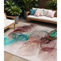 Photo of Burgundy Abstract Washable Non Skid Indoor Outdoor Area Rug