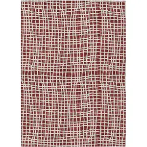 Photo of Burgundy And Ivory Striped Washable Indoor Outdoor Area Rug