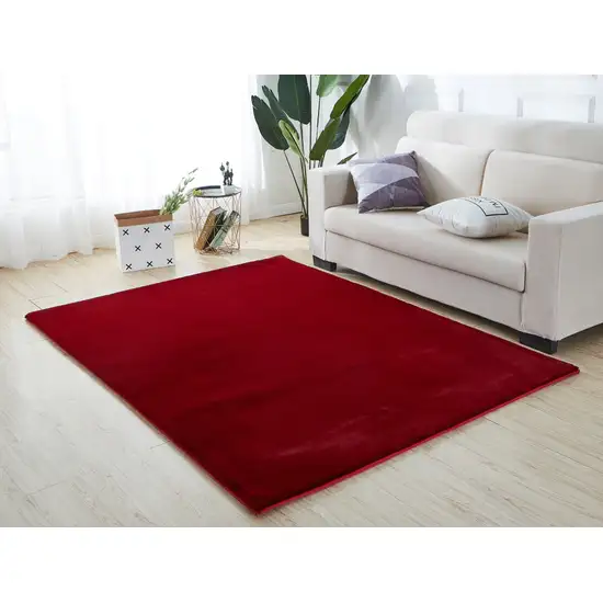 Burgundy Faux Fur Shag Non Skid Area Rug Photo 5