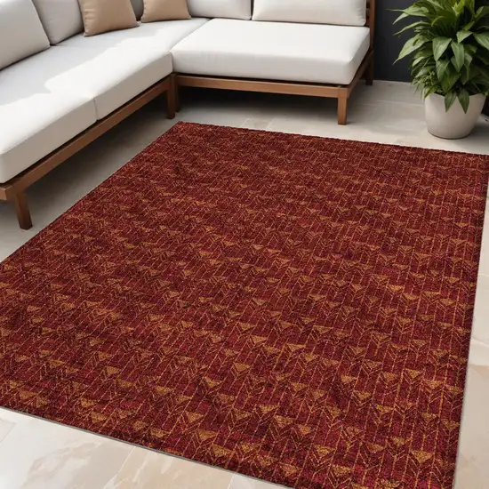 Burgundy Geometric Washable Non Skid Indoor Outdoor Area Rug Photo 1