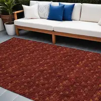 Photo of Burgundy Geometric Washable Non Skid Indoor Outdoor Area Rug