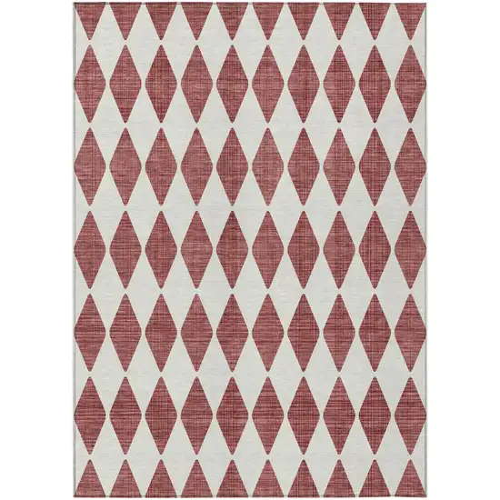 Burgundy Geometric Washable Indoor Outdoor Area Rug Photo 2