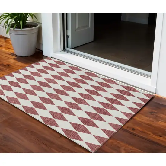 Burgundy Geometric Washable Non Skid Indoor Outdoor Area Rug Photo 1