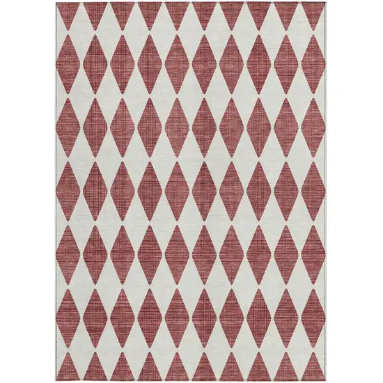 Burgundy Geometric Washable Indoor Outdoor Area Rug Photo 5