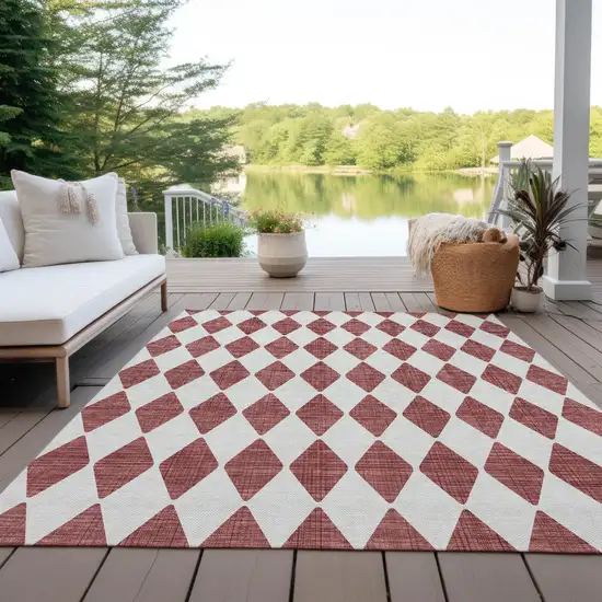 Burgundy Geometric Washable Non Skid Indoor Outdoor Area Rug Photo 9