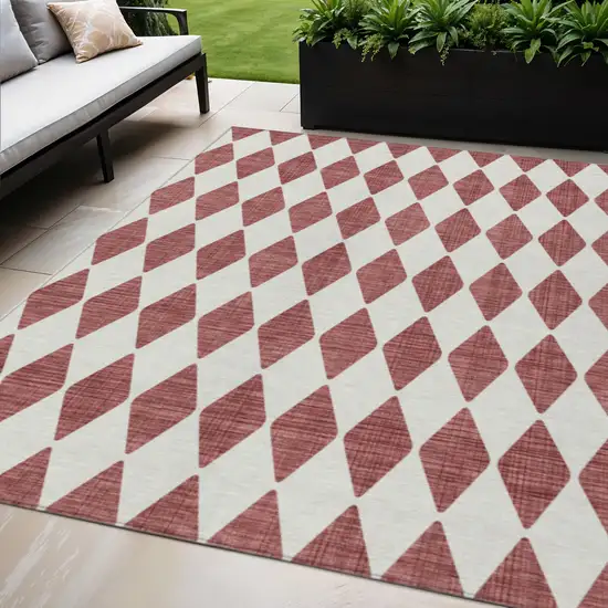 Burgundy Geometric Washable Non Skid Indoor Outdoor Area Rug Photo 1