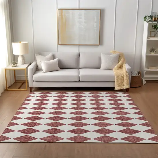 Burgundy Geometric Washable Non Skid Indoor Outdoor Area Rug Photo 7