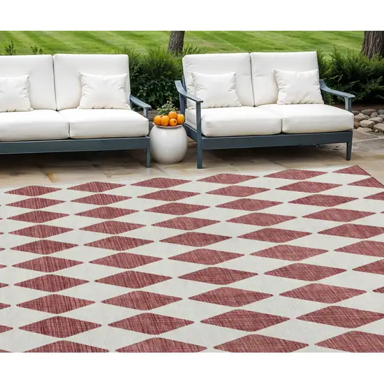 Burgundy Geometric Washable Non Skid Indoor Outdoor Area Rug Photo 1