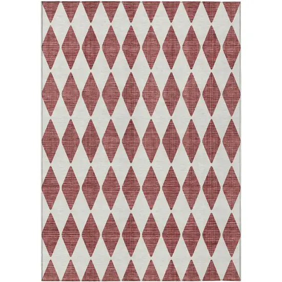 Burgundy Geometric Washable Non Skid Indoor Outdoor Area Rug Photo 2