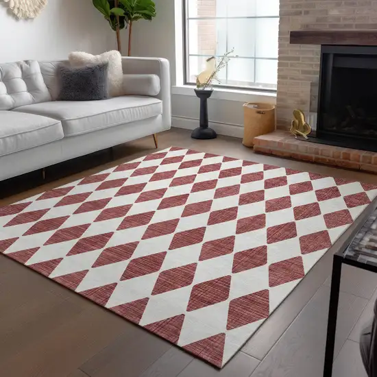 Burgundy Geometric Washable Non Skid Indoor Outdoor Area Rug Photo 8