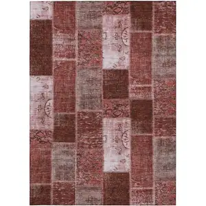 Photo of Burgundy Merlot And Blush Patchwork Washable Indoor Outdoor Area Rug