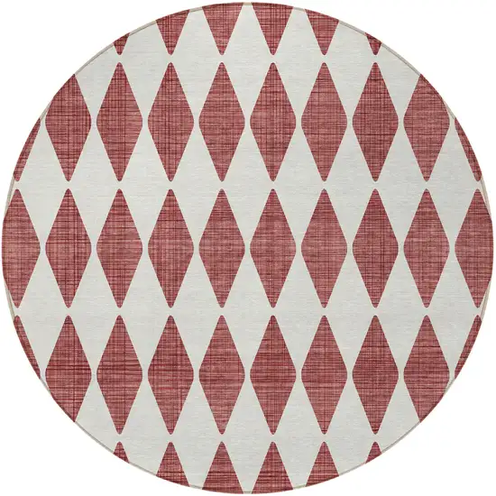 Burgundy Round Geometric Washable Non Skid Indoor Outdoor Area Rug Photo 5