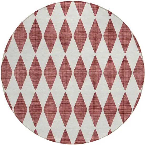 8' Burgundy Round Geometric Washable Indoor Outdoor Area Rug Photo 2