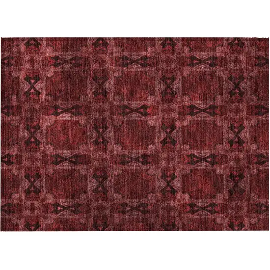 Burgundy and Black Floral Medallion Washable Non Skid Indoor Outdoor Area Rug Photo 4