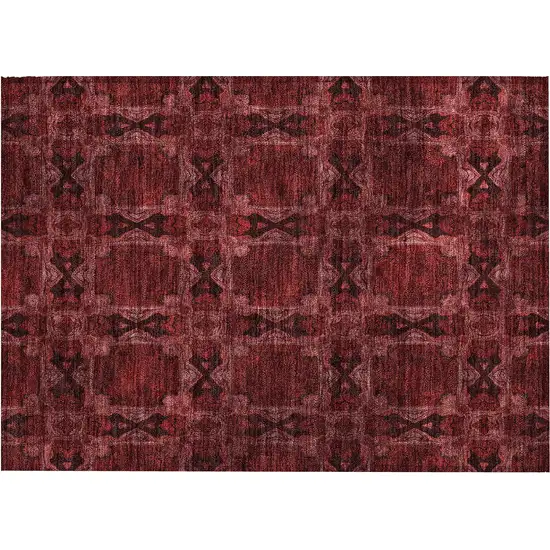 Burgundy and Black Floral Medallion Washable Non Skid Indoor Outdoor Area Rug Photo 2