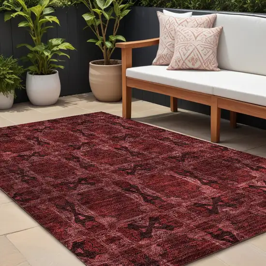 Burgundy and Black Floral Medallion Washable Non Skid Indoor Outdoor Area Rug Photo 1