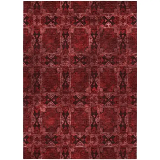 Burgundy and Black Floral Medallion Washable Non Skid Indoor Outdoor Area Rug Photo 4