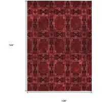 Photo of Burgundy and Black Floral Medallion Washable Non Skid Indoor Outdoor Area Rug