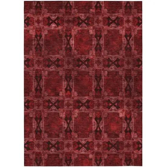 Burgundy and Black Floral Medallion Washable Non Skid Indoor Outdoor Area Rug Photo 2