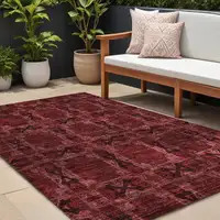 Photo of Burgundy and Black Floral Medallion Washable Non Skid Indoor Outdoor Area Rug