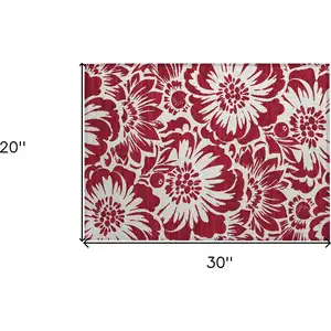 Photo of Burgundy and White Floral Washable Non Skid Indoor Outdoor Area Rug