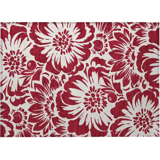 Burgundy and White Floral Washable Non Skid Indoor Outdoor Area Rug Photo 4