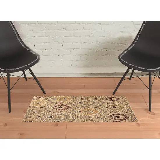 Camel Gray And Rust Floral Stain Resistant Area Rug Photo 6