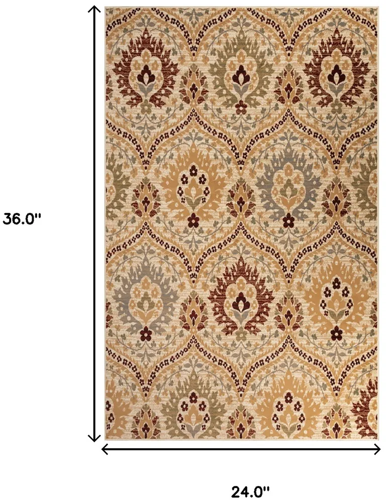 Camel Gray And Rust Floral Stain Resistant Area Rug Photo 5