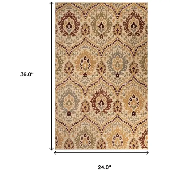 Camel Gray And Rust Floral Stain Resistant Area Rug Photo 5