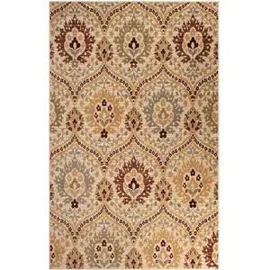 Photo of Camel Gray And Rust Floral Stain Resistant Area Rug