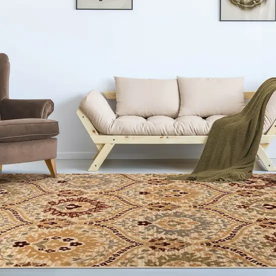 Camel Gray And Rust Floral Stain Resistant Area Rug Photo 6