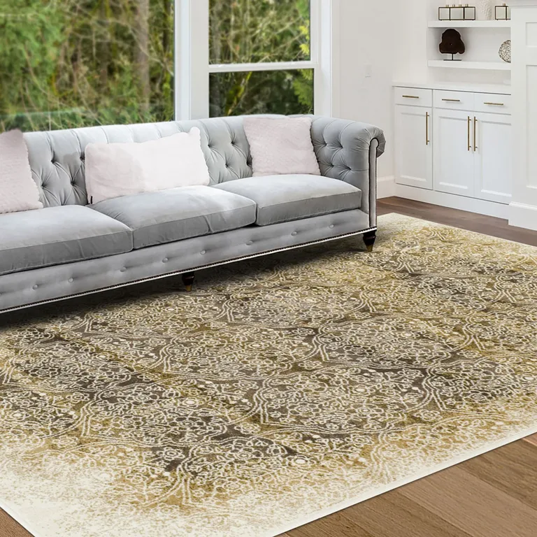 Camel Medallion Stain Resistant Area Rug Photo 5