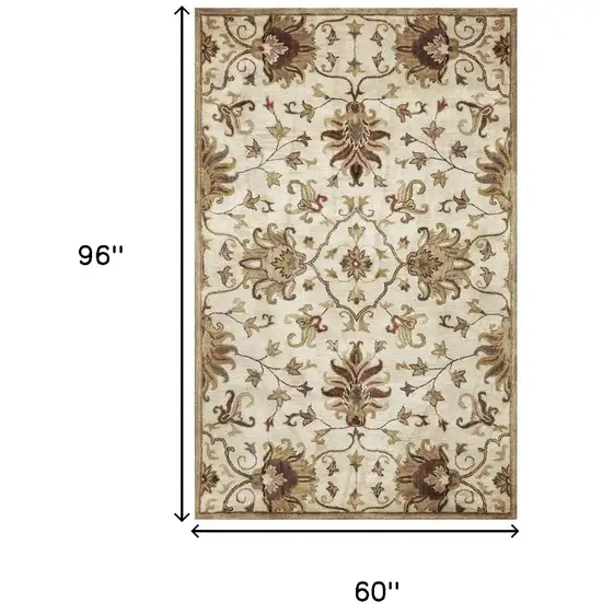 Champagne Beige Hand Tufted Traditional Floral Indoor Area Rug Photo 3