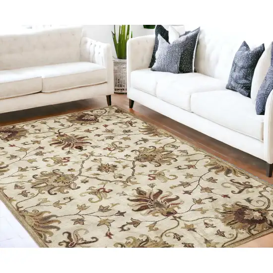 Champagne Beige Hand Tufted Traditional Floral Indoor Area Rug Photo 1