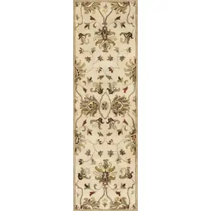 Photo of Champagne Beige Hand Tufted Wool Traditional Floral Indoor Area Rug