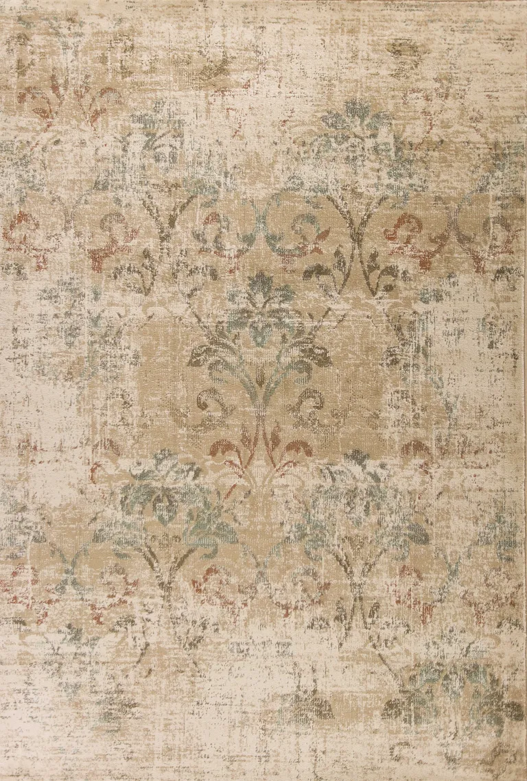 Champagne Beige Machine Woven Damask Indoor Area Rug Photo 1