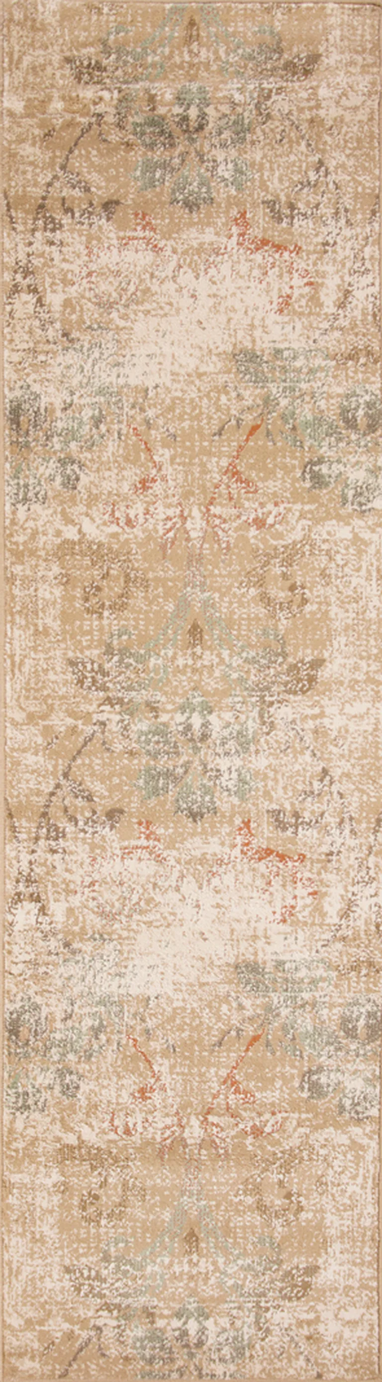 Champagne Beige Machine Woven Damask Indoor Runner Rug Photo 1