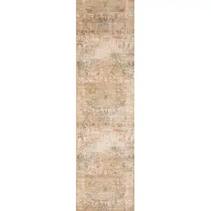 Photo of Champagne Beige Machine Woven Damask Indoor Runner Rug