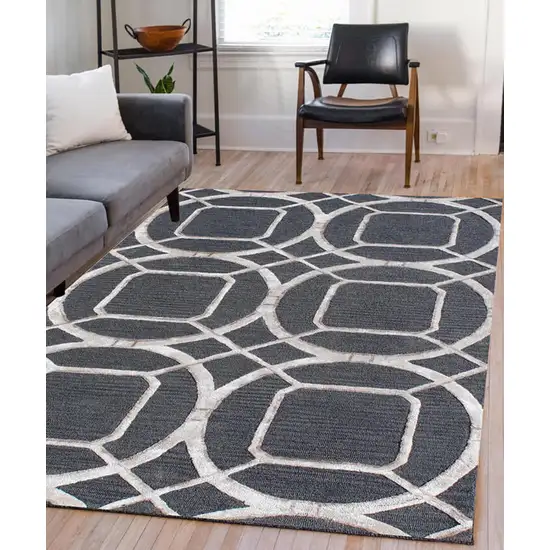 Charcoal Abstract Geometric Hand Tufted Non Skid Area Rug Photo 8