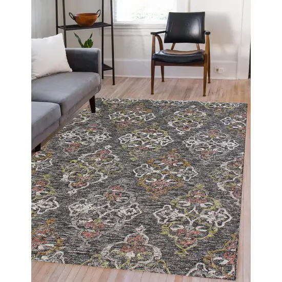 Charcoal Abstract Geometric Hand Tufted Non Skid Area Rug Photo 7