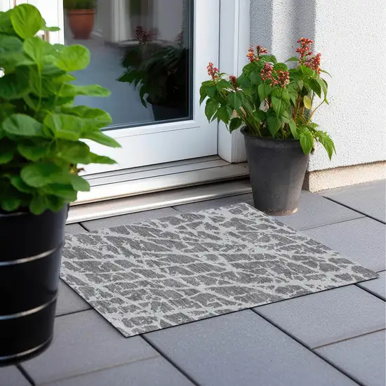 Charcoal Abstract Washable Non Skid Indoor Outdoor Area Rug Photo 8