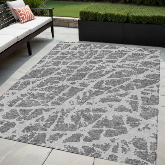 Charcoal Abstract Washable Non Skid Indoor Outdoor Area Rug Photo 1