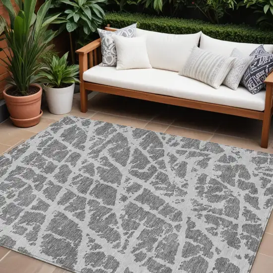 Charcoal Abstract Washable Non Skid Indoor Outdoor Area Rug Photo 1