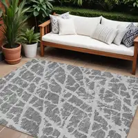 Photo of Charcoal Abstract Washable Non Skid Indoor Outdoor Area Rug