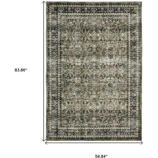 Charcoal And Blue Oriental Area Rug Photo 3